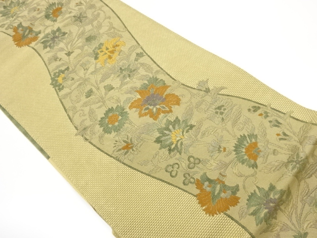 JAPANESE NAGOYA OBI / CHIKUZEN HAKATA / WOVEN FLORAL PLANTS